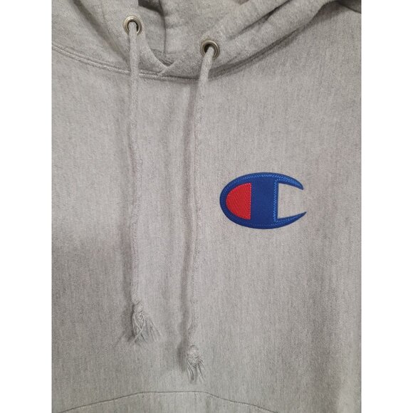 Vintage Heavy Champion Reverse Weave Gray Hoodie With Logo On Sleeve & Chest - Picture 4 of 10